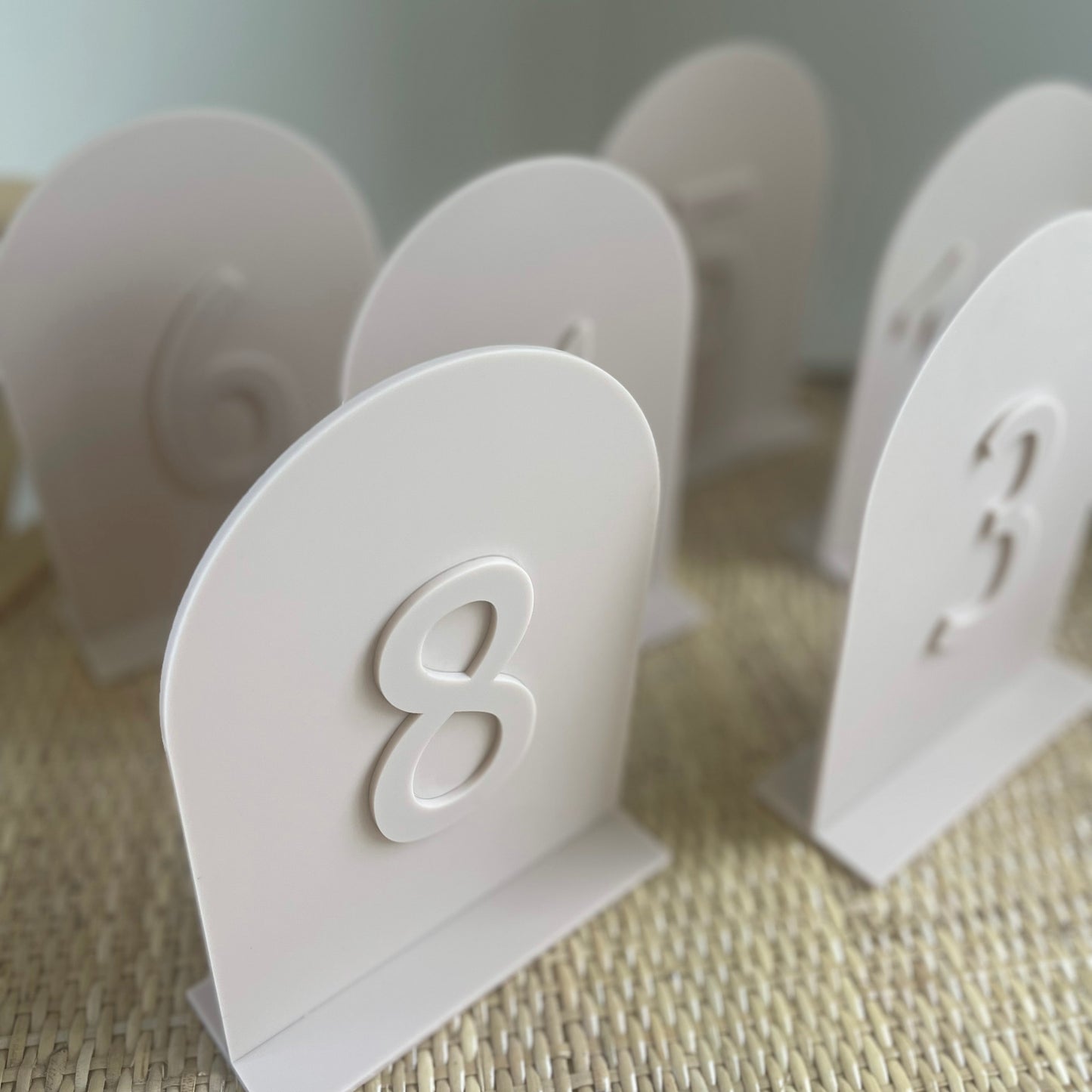 CURVED ACRYLIC NUDE/BLUSH TABLE NUMBERS