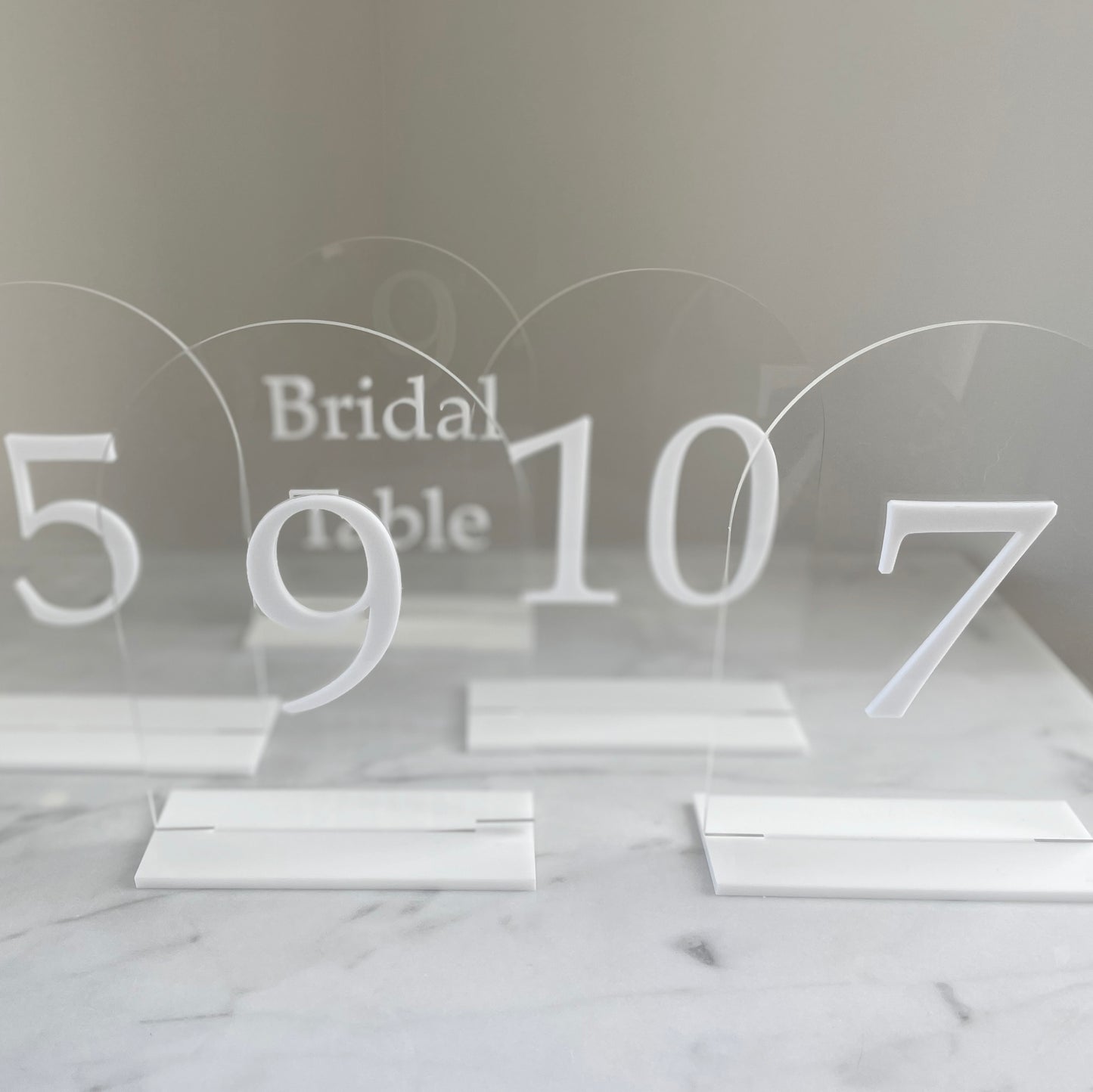 CURVED ACRYLIC CLEAR & WHITE TABLE NUMBERS